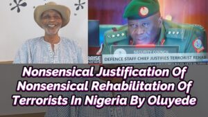 Read more about the article THE NONSENSICAL JUSTIFICATION OF EQUALLY NONSENSICAL SO-CALLED REHABILITATION OF TERRORISTS IN NIGERIA BY NIGERIA’S CHIEF OF DEFENCE STAFF, OLUFEMI OLUYEDE